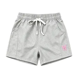 New women’s casual drawstring sweatpants with pockets — pink shorts with butterfly embroidery