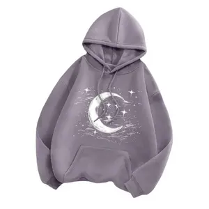 Women's Star & Moon Pattern Hoodie,Long Sleeve Tops Graduation,Back To School Outfits,Graduation,Teacher Outfits For Women,Back To School Womenswear Fabric Pocket Polyester Purple Sweatshirts Pullover Spring Casual Winter Drawstring Loose