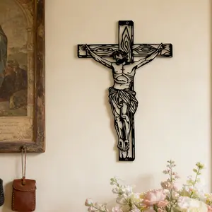 Christian Jesus Cross Metal Wall Decor, Catholic Faith Theme, Nordic Minimalist Style, Living Room Bedroom Study Wall Hanging, Bible Verse Ornament, Religious Home Decor