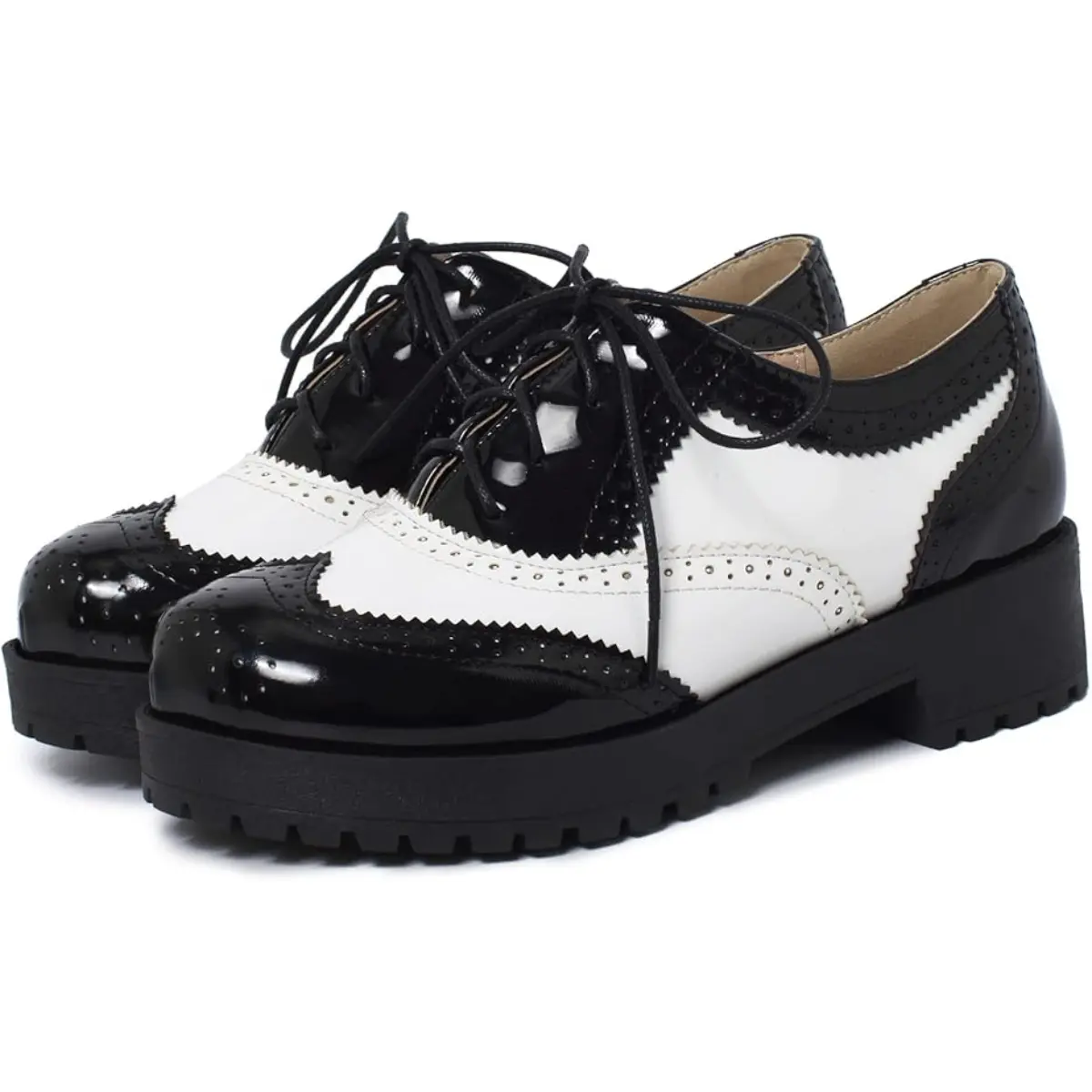 Women's Classic Oxford Walking Shoes, Synthetic Leather Wingtip Platform Brogues with Rubber Sole for Work, Casual & Party Wear, Footwear, Elegant, Chic, Closed, Sweet, Vintage, Round Toe, Preppy, Fabric