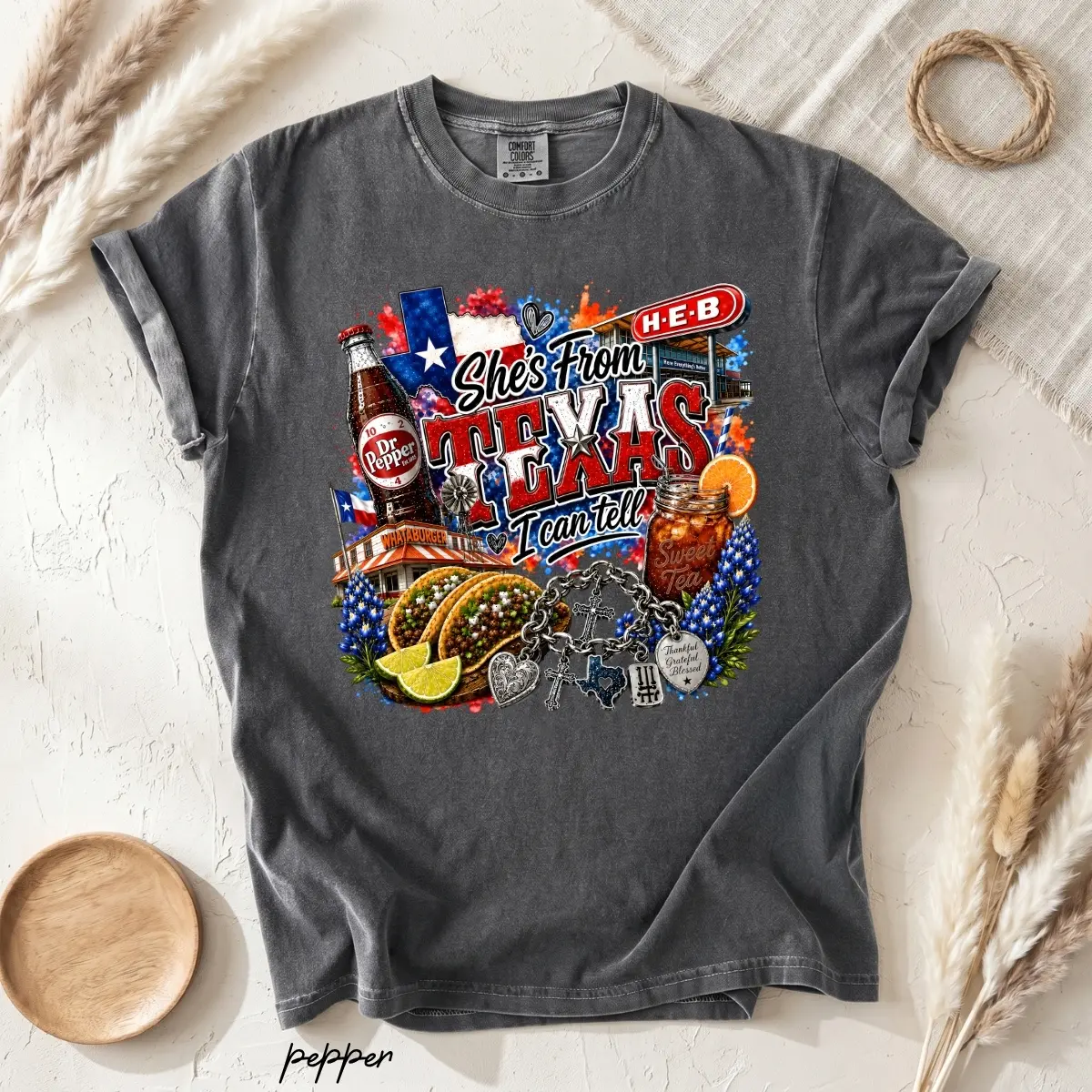Comfort Colors She's From Texas I Can Tell T-Shirt, Vintage Texas Pride Graphic Tee for Women, Country Home State Shirt, Southern Sweet Tea Gift