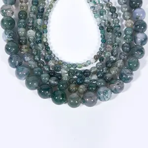 Natural Moss Agate Gemstone Smooth Round Loose Beads For DIY Jewelry Making Desig Handmade Crafts Bracelet, Necklace, Earrings AAA Quality 15.5 Inches Long, Semi Precious Stone, Spacer beads