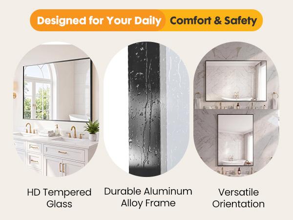 Sweetcrispy S - Bathroom Mirror for Wall, Rectangle Mirrors with Metal Frame, Modern Vanity Wall Mirror Decor for Entryway Hangs, Bathroom Living Room Horizontal or Vertical
