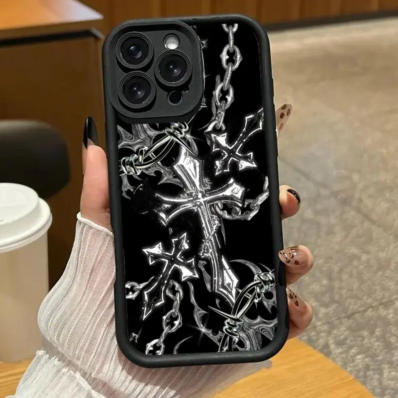 Thorns cross chain pattern phone case. Suitable for iPhone 17 Pro Max/16 Pro Max/15 Plus/14/13/12/11, TPU soft case. Compatible with Galaxy S26 Ultra/S25 Plus/S24/S23, dopamine color. Compatible with Galaxy A54/A53/A33/A15.