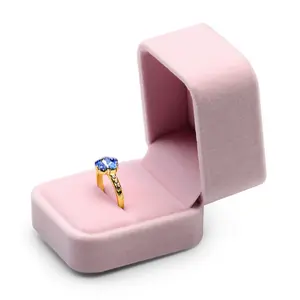 Oirlv Pink Velvet Ring Box 6.2x5.3x4.7CM Classical Jewelry Gift Case for Engagement Proposal Wedding Special Occasions