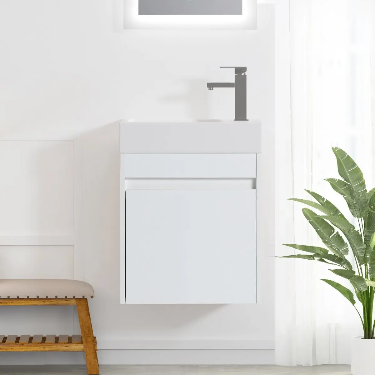 ExBrite 18'' Floating Wall-Mounted Bathroom Vanity with White Resin Sink,Soft-Close Cabinet Door,Wooden