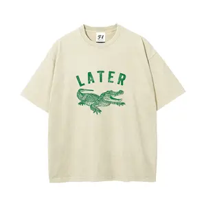 Later Gator Vintage Acid Washed Oversized T-Shirt, Unisex Heavyweight Cotton Graphic Tee, Retro Streetwear Summer Short Sleeve Top