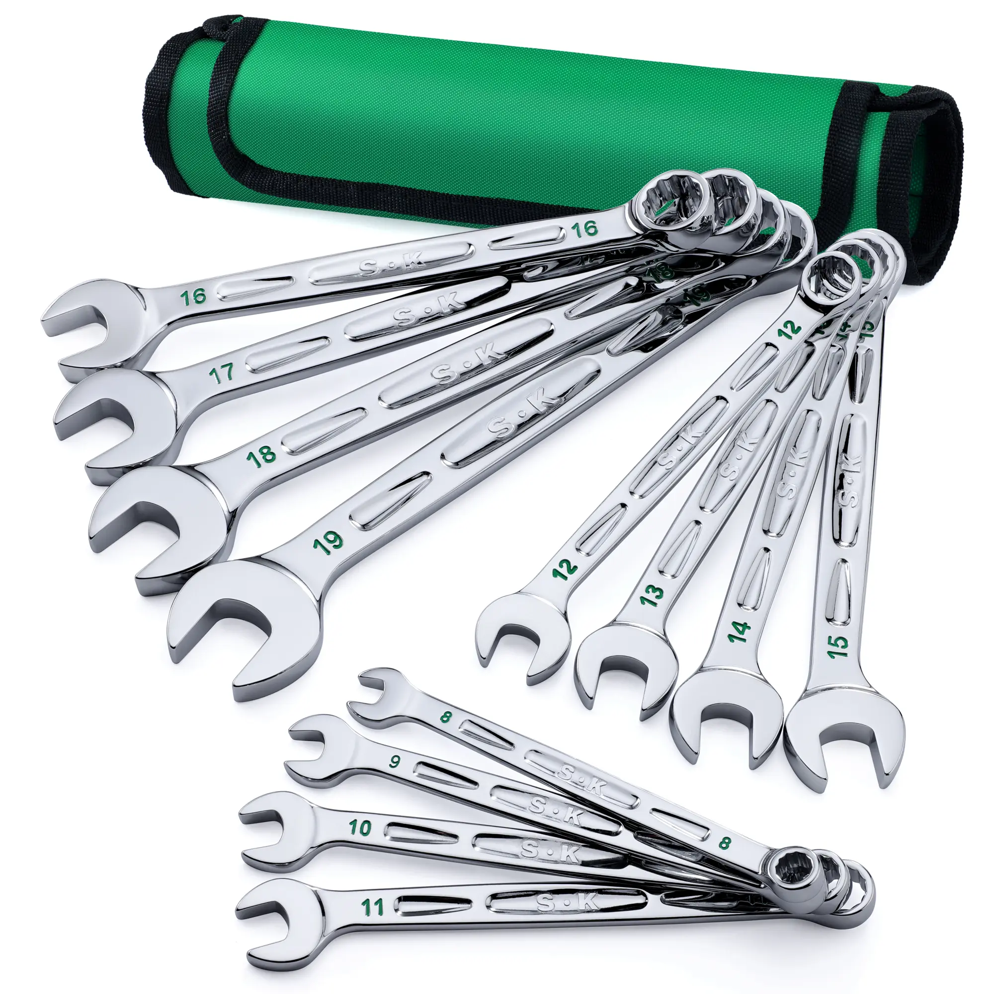 #summersale SK Combination Wrench Set, Metric 8 to 19mm, SAE 5/16" to 3/4", SuperKrome Finish, Premium CR-V Construction, with Rolling Pouch