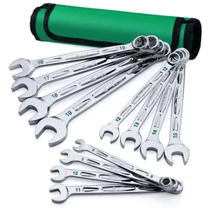 #Summervibes SK Combination Wrench Set, Metric 8 to 19mm, SAE 5/16" to 3/4", SuperKrome Finish, Premium CR-V Construction, with Rolling Pouch