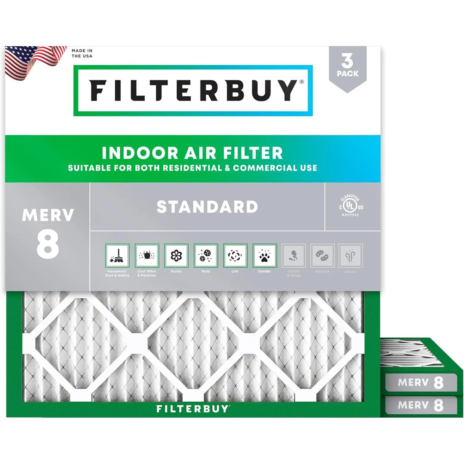 Filterbuy 12x12x1 Air Filter (3-Pack), Pleated MERV 8 Dust Defense HVAC AC Furnace Air Filters (Actual Size: 11.75 x 11.75 x 0.75 Inches)
