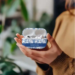 Custom Name Airpod Case Pro Gen2 Gen1 Gen2 Gen 3 Gen 4, Name Personalized Case, Customized Airpod Pro, Toile Airpod case, Blue Toile, Birthday Gift, Mother Gift