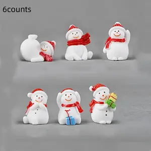 Set of 6 Mini Christmas Figurines Hand-Painted Resin Snowmen Holiday Decorations Seasonal Collection No Power Needed