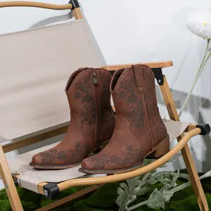 Women's 9805 Cowboy Boots Western Ankle Square Toe Booties with Zipper