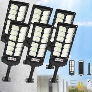 Professional 6-Pack Solar Street Light Outdoor Lighting 13000 Lumens 6500K Color Temperature Waterproof LED Solar Floodlight with Motion Sensor Automatic Dusk to Dawn for Parking Lots Courtyards Driveways