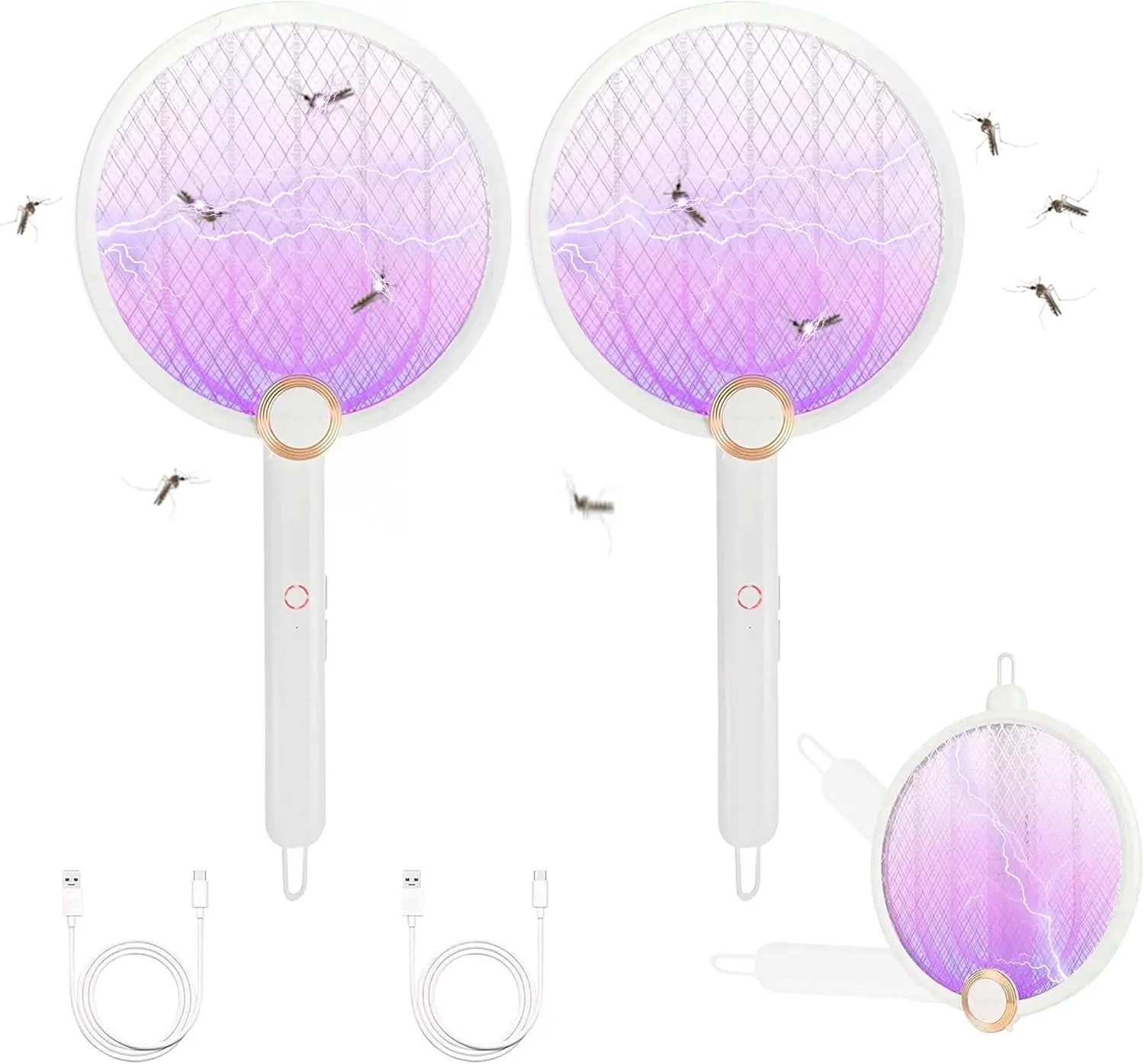 Upgraded Electric Fly Swatter, Portable and Foldable Mosquito Zapper Racket, 1200mAh Rechargeable Bug Zapper with Improved Battery Life and USB Charging Cable for Indoor and Outdoor Use