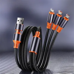 Three-In-One Fast Charging Cable, USB to Lightning/Type-C/micro-USB, 120w High-Speed Charge, Nylon Braided Anti-Tangle, Compatible with iPhone Samsung Xiaomi Huawei