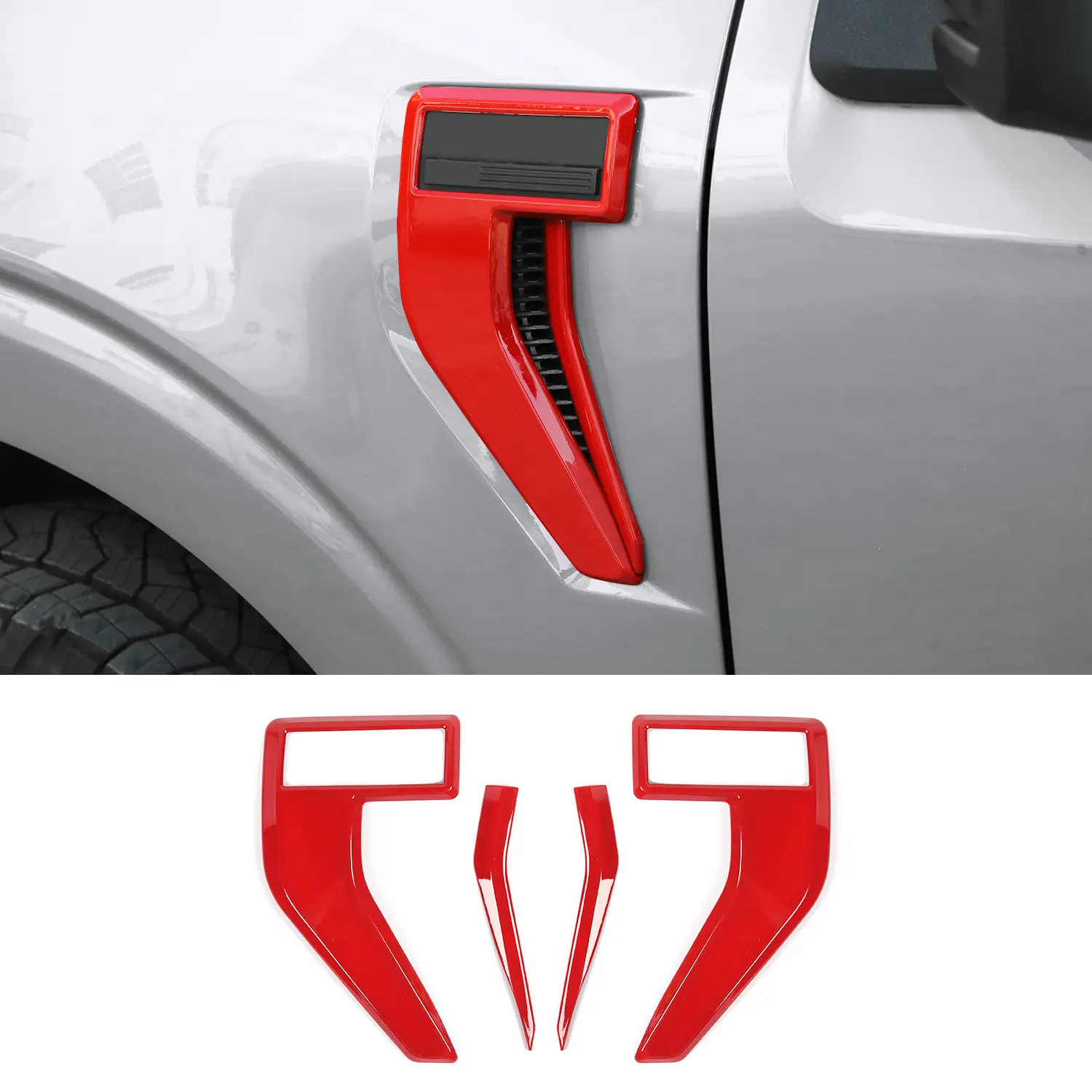 Red Custom Front Fender Side Vent Cover Trim for Ford F150 2021+, High-Quality ABS Plastic, UV-Resistant, Scratch-Resistant, Easy DIY Installation, Super Strong Backing, Vehicle Accessories, Cool Car Accessories, Truck-Specific Exterior Upgrade