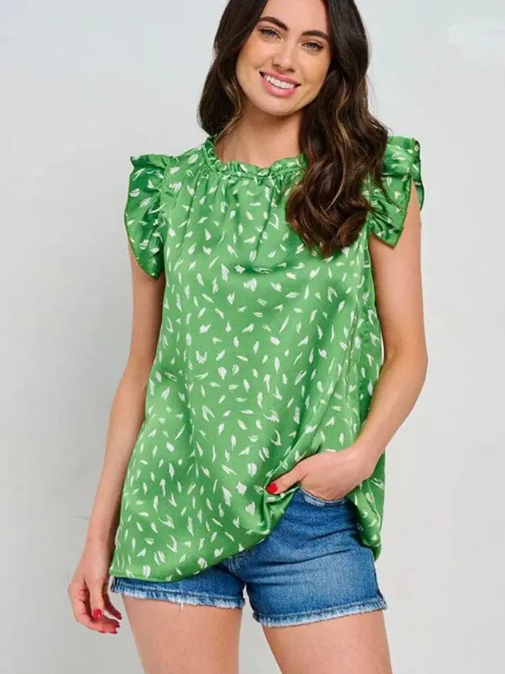 WOMEN'S RUFFLE SLEEVE TUNIC MULTI PRINT BLOUSE