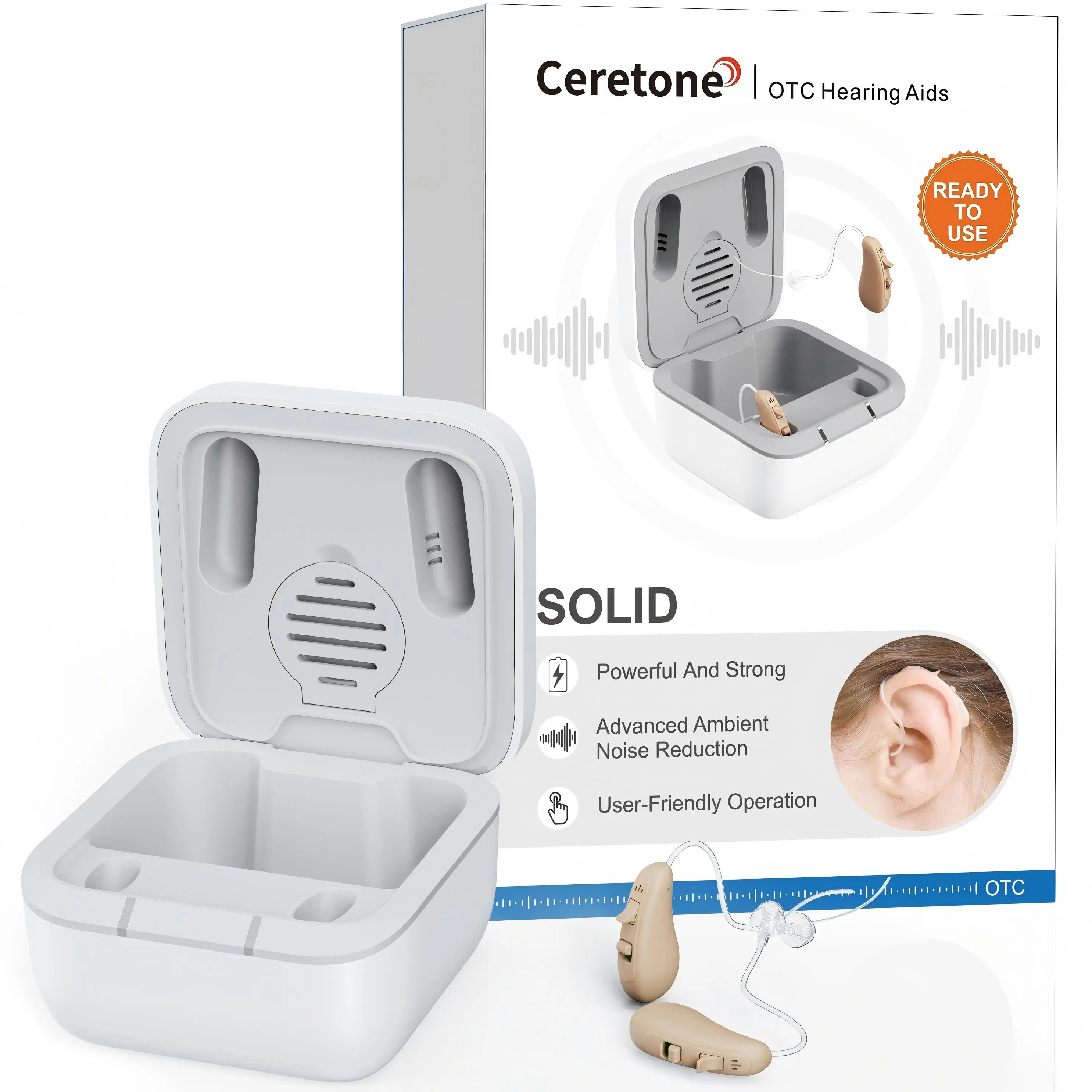Ceretone Solid OTC Hearing Aids for Seniors, Intricon Digital Chip for Clear Speech, Intelligent Noise Reduction & Anti-Howling, 20Hrs Rechargeable, Invisible Comfortable Fit for People with Hearing Loss, SummerWins, DealsForYouDays
