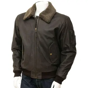 MotorCycleJackets Men's Detachable Collar Aviator Leather Jacket