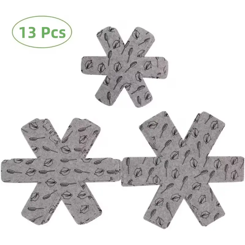Protectors, 13pcs Set Non-Stick Felt Pot Pad Protectors - X-Shaped Anti-Scratch Reusable Spacers, Suitable for Stovetops, Induction Cookers - Space-Saving Portable Pot Protectors for Kitchen Use