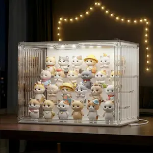 LED Acrylic Display Case with Stackable,Dustproof Clear Display Cabinet with Door, 3-Tier Shelves, Lighted Display Case for Figures, Models & Figurines & Hobby
