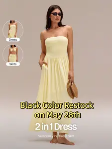 GLOWMODE 2 in 1 Two Way Wear Strapless Basque Waist Dress Keep It Breezy Ultra Fine Soft Texture Side Pockets Foldable Daily Casual Wear