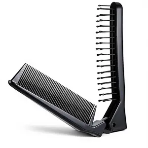 Double Teeth Folding Comb, Portable Travel Folding Hair Brush Compact Pocket Double Headed Hair Brush Anti-static Combs Mini Pocket Comb for Thick & Thin Hairs (Black), Durable Hairdressing Comb, Hair Styling Combs