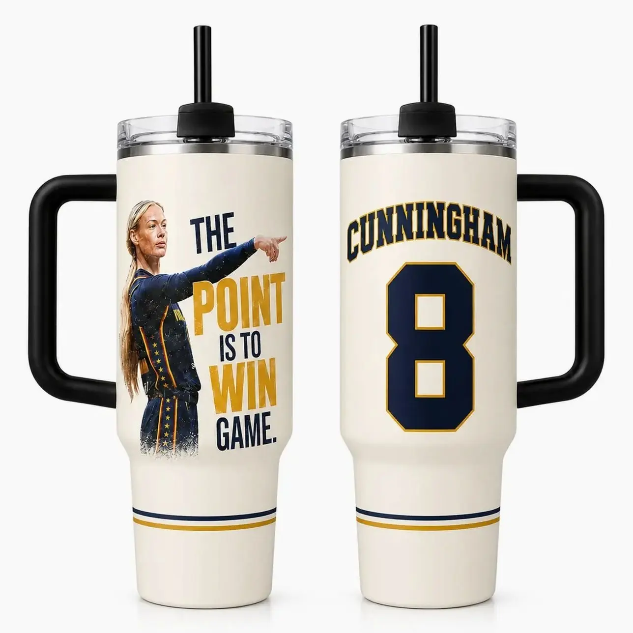 Graphic Sophie Point God Straight Basketball Tumbler 30oz 40oz With Handle, The Point Is To Win Game Women’s Basketball Fan Cup, Cream Navy Gold Player Jersey Style Travel Drinkware Gift, Not Including The Straw Water Bottles Bottle Drinkware