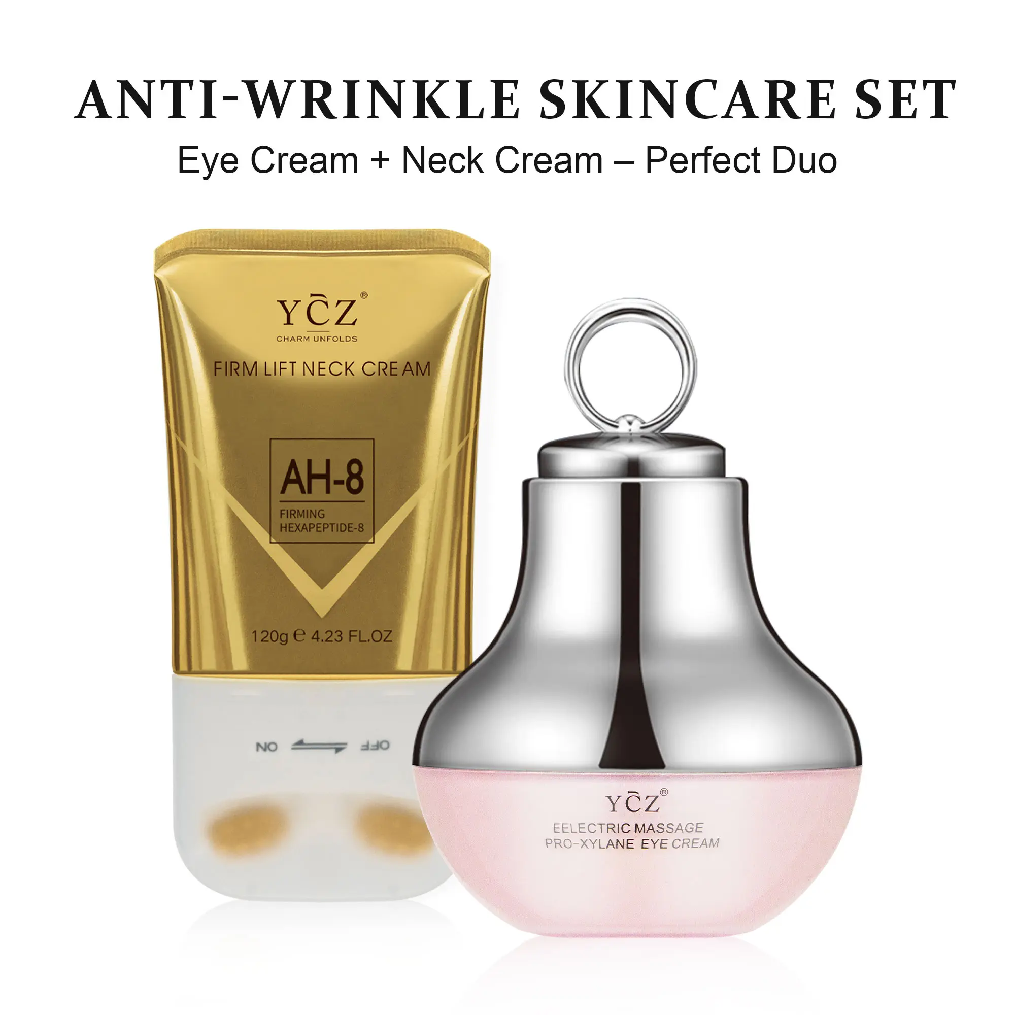 YCZ Neck & Eye Cream Duo - Firming, Lifting & Smoothing Skincare Set with Peptides & Red Light