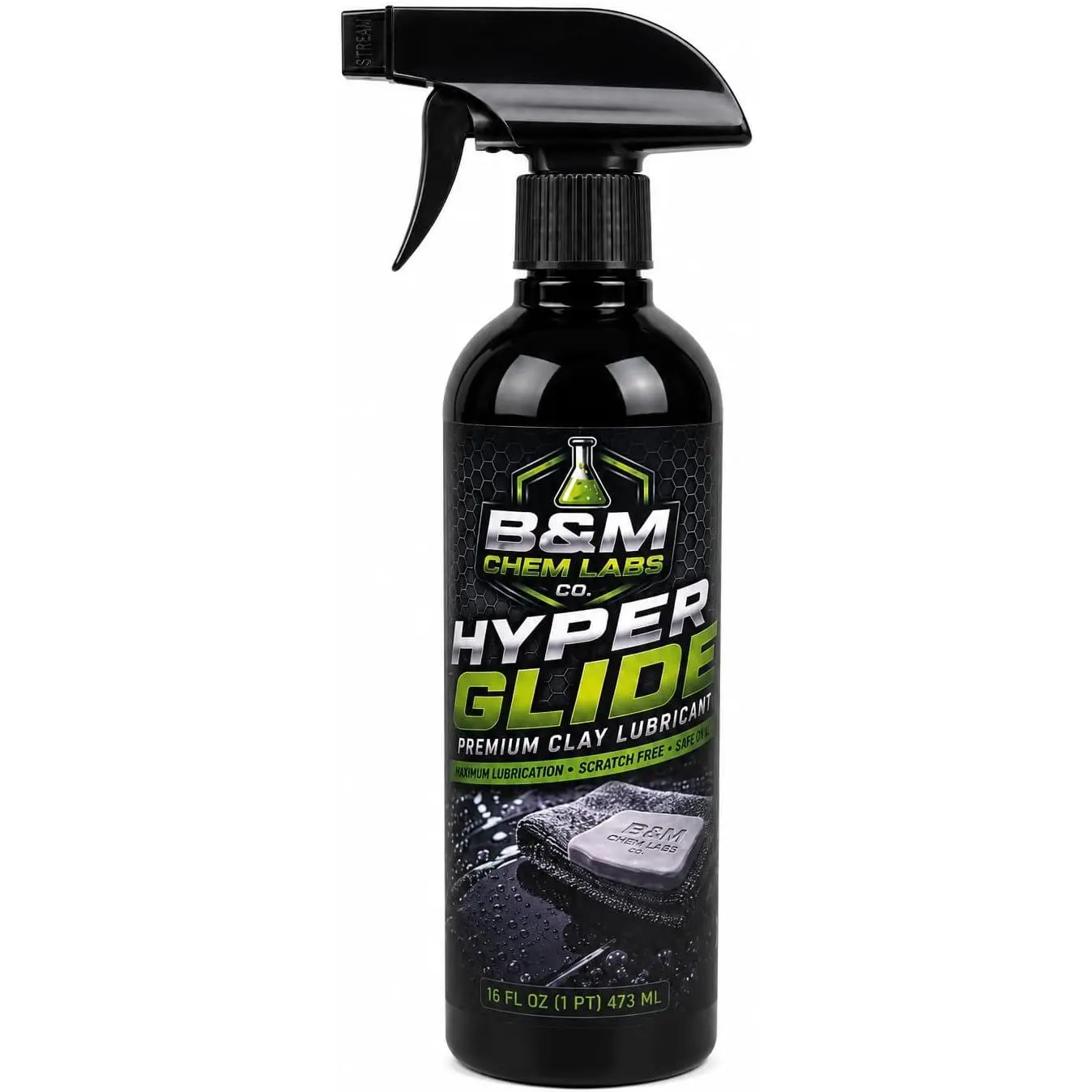 B&M Chem Labs Co. Hyper Glide Premium Clay Lubricant - 16 oz, Scratch-Free, Maximum Lubrication, Car Detailing Essential for Plastic Surfaces, Enhances Shine & Smoothness