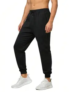 Men's casual pants, elastic drawstring waist ankle fold design, knitted sports pants leg binding pants, sanitary pants, fitness pants, suitable for gym, running, sports, and daily wear (universal for all seasons)