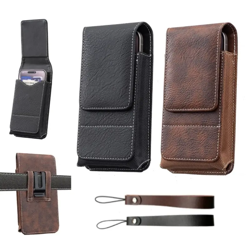 Adults' 2-Piece Leather Phone Case & Magnetic Buckle Small Waist Bag with Lanyard - Sports Gear for Daily Hiking, Indoor-Outdoor Use