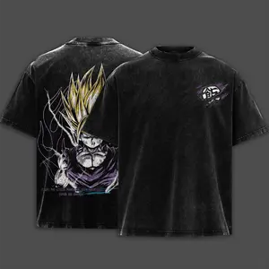 Men's Awakened Warrior Aura Beast Vintage Washed Oversize Heavyweight Cotton Graphic Top - Unleashed Potential Edition, Seamless Short-Sleeve Tshirt Apparel