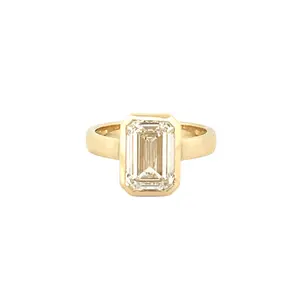 14K Gold 4.50 Carat Lab Grown Emerald Bezel Diamond Solitaire Engagement Ring