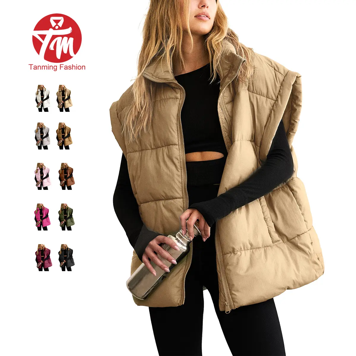 Tanming Women's Trending Loose Puffer Vest, Lightweight Drop Shoulder Jacket with Full Zip, Casual Wardrobe Staple with Hand Pockets, Athletic, Holiday