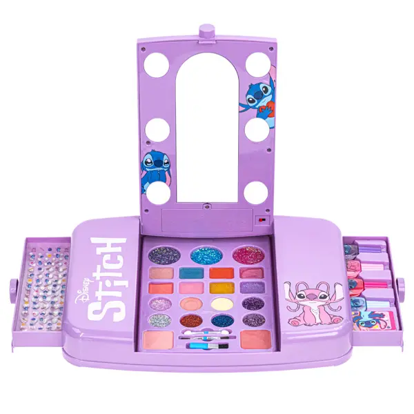 Disney Glitter Shimmer Stitch Multi-Pack Makeup Kit - Compact Beauty Vanity with Light-Up Mirror, Cosmetic Sheet, Lip Gloss, Eye Shadow, Brushes, Nail Polish & More - Teenage Girls’ Party & Sleepover Gifts by Townley Girl, Girlset, Shiny, Beauty Products