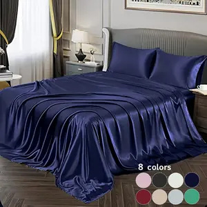 Solid Color Satin Bedding Set, 3/4 Counts Includes 1 Flat Sheet, 1 Fitted Sheet, and 1/2 Pillowcase without Filler, Soft Mattress Protector, Bedroom Accessories, Satin Bed Sheets