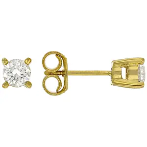 JTV Round White Lab-Grown Diamond F-G VS2 14K Yellow Gold Over Silver Solitaire Stud Earrings 1.00ctw