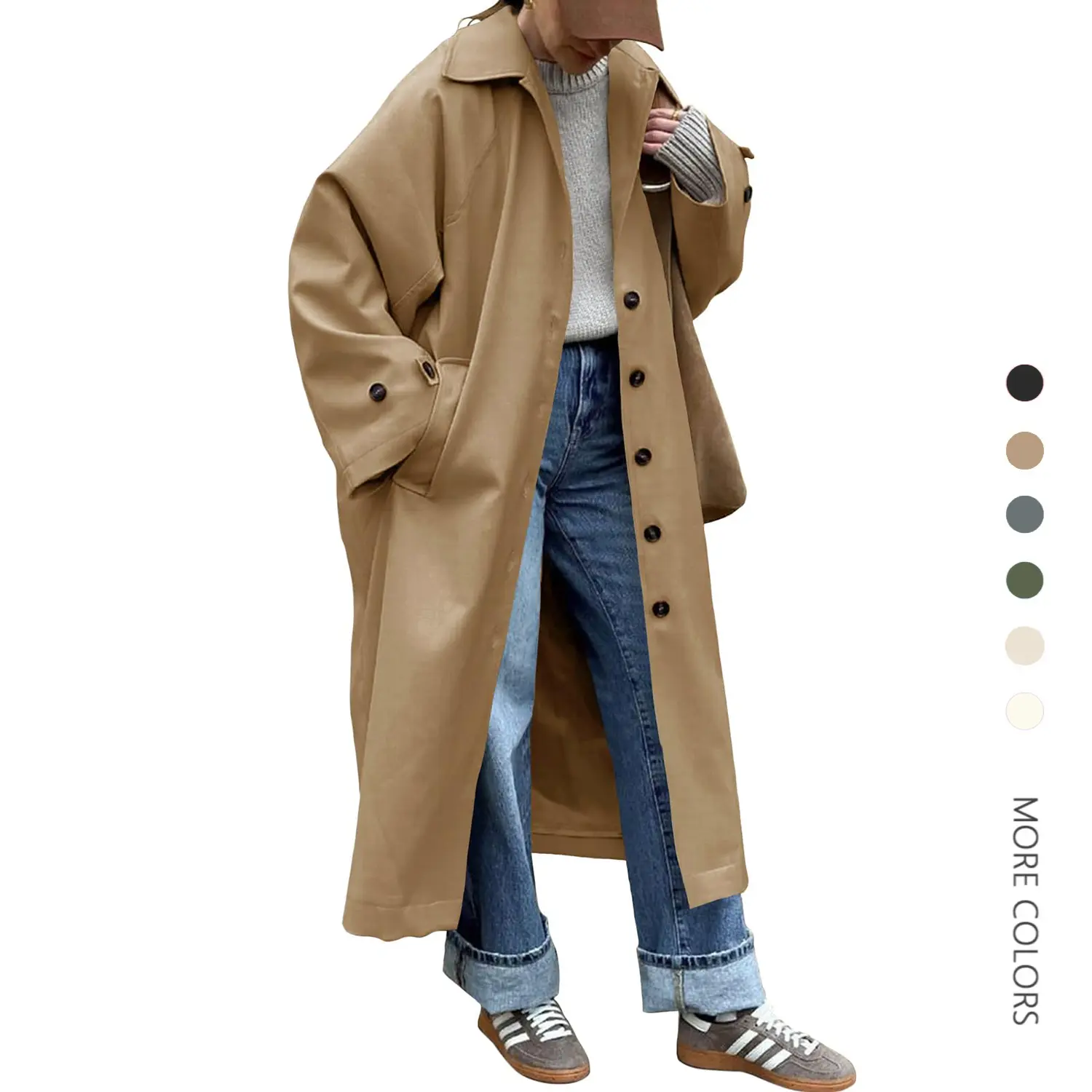 Women's Casual Fall Jackets: Classic Single-Breasted Trench Coat with a Pleated Back, Long Length Windproof Outerwear, Basic, Piece, Crop, Skinny Pants, Polyester, Outdoors, Standard Sizes