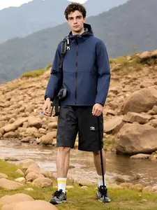 Spring Autumn Unisex Casual Outdoor Soft Shell Jacket, Windproof Waterproof Hiking Hooded Coat, Loose Fit Adventure Clothing