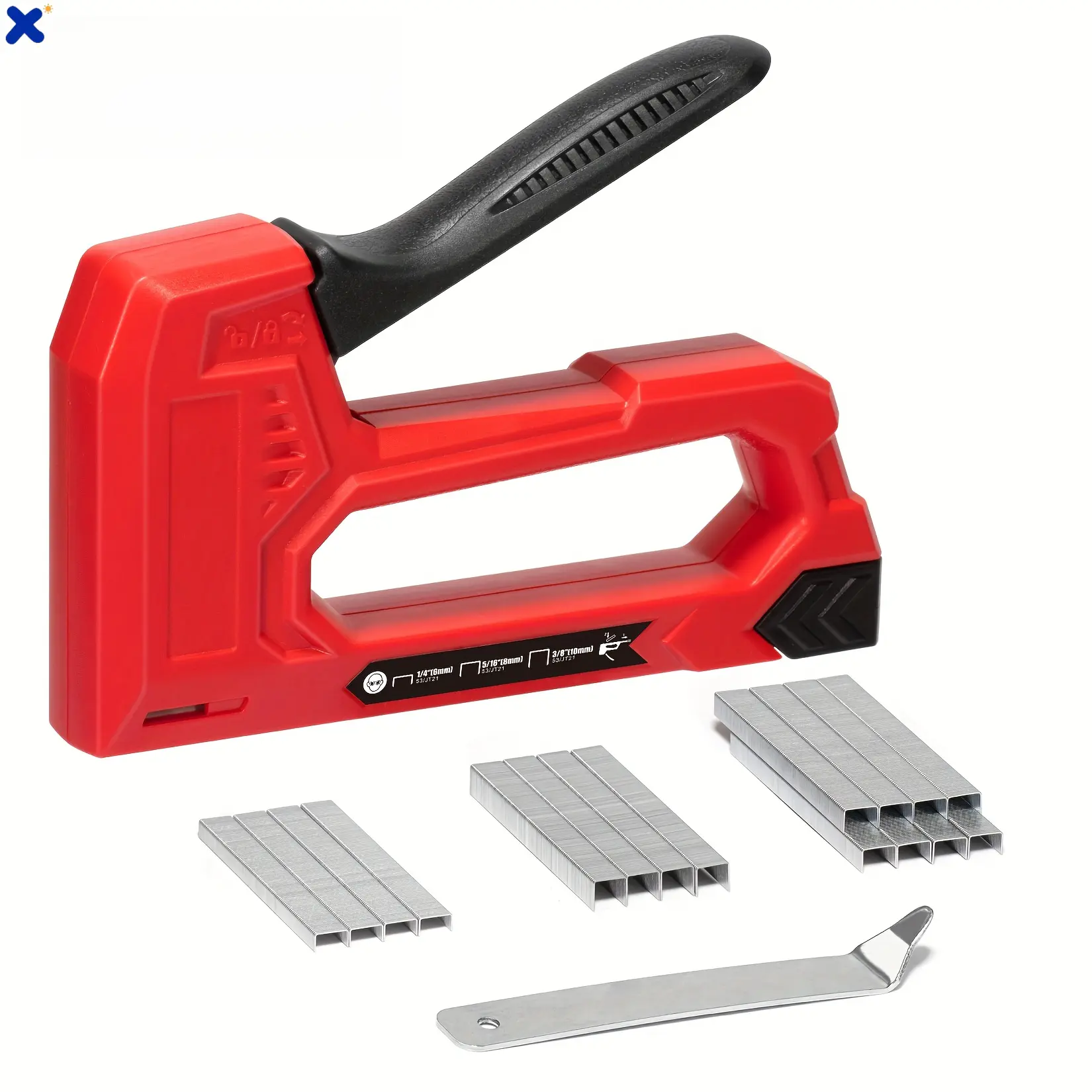 Light Duty Staple Gun for Wood, Red Upholstery Stapler Kit with 1600Pcs JT21 Staples(1/4,5/16,3/8 Inch) & Staple Remover, Ideal for Crafts, DIY & Decoration