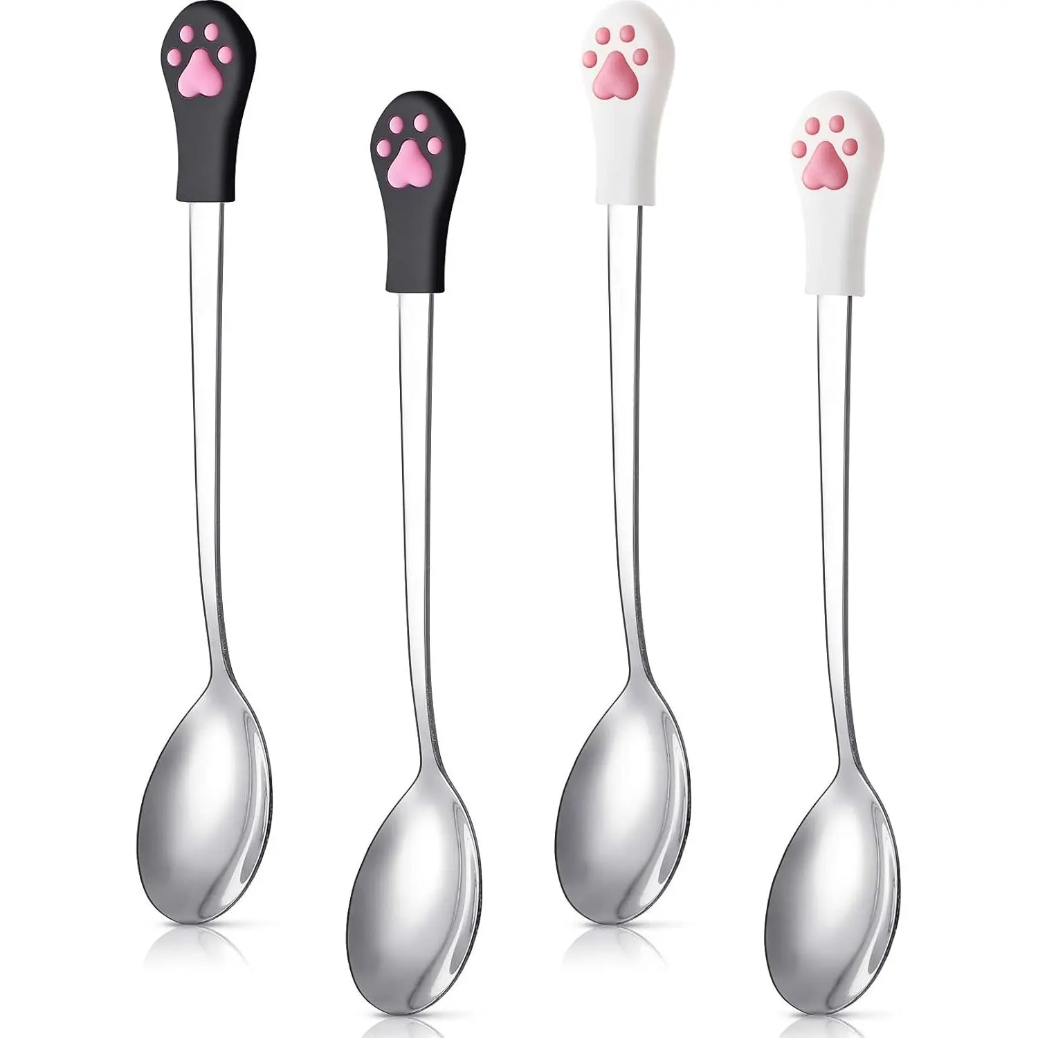 4-Piece Stainless Steel Pet Food Can Claw Spoon Tableware for Dogs & Cats, White & Black