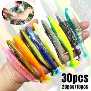 30pcs/20pcs/10pcs Artificial Fishing Lure, T-tail Lure Set, Soft Bionic Swimbait, Fishing Tackle Collection, Outdoor Fishing Accessories, Fishing Lure Kit