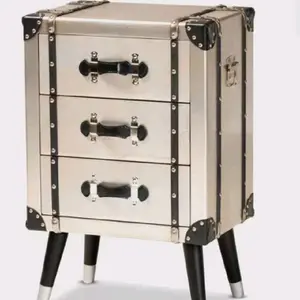 Dilan Metal 3 Drawer Nightstand Light Cream/Black Baxton Studio Vintage Style Bedside Storage with Sleek Design