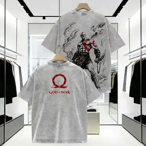 God of War Kratos Vintage Graphic Tee - Premium Oversized Heavyweight T-Shirt, Acid Wash Streetwear Pump Cover for Gym & Gamers, Nordic Mythology Aesthetic Aura Threadss Apparel Merch