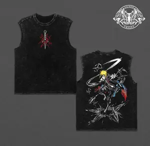 Minato Namikaze Vintage Graphic Apparel, Acid Wash Streetwear Collection: Oversized Tee & Muscle Tank Top - Premium Fourth Hokage Anime Merch for Men & Women