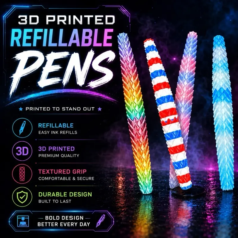 3D-Printed DRAGON SCALE Refillable Ballpoint Pens