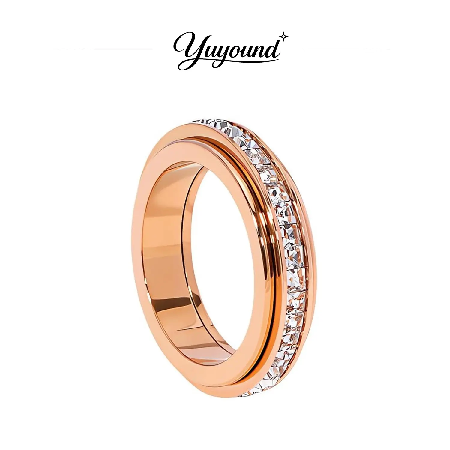 Titanium Steel Fidget Spinner Ring with Cubic Zirconia Zirconia Sparkle, Rotatable Band for Men & Women, Anti Anxiety Stress Relief Jewelry, Anti Anxiety Jewelry