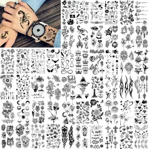 Rechal 52 Sheets Creative Black Tiny Crown Infinity Triangle Fake Tattoos For Men Women Realistic Stars Letters Tattoos For Kids Tattoos Temporary Waterproof Arm Hand Face Finger Neck Tatoo Stickers Flower Durable
